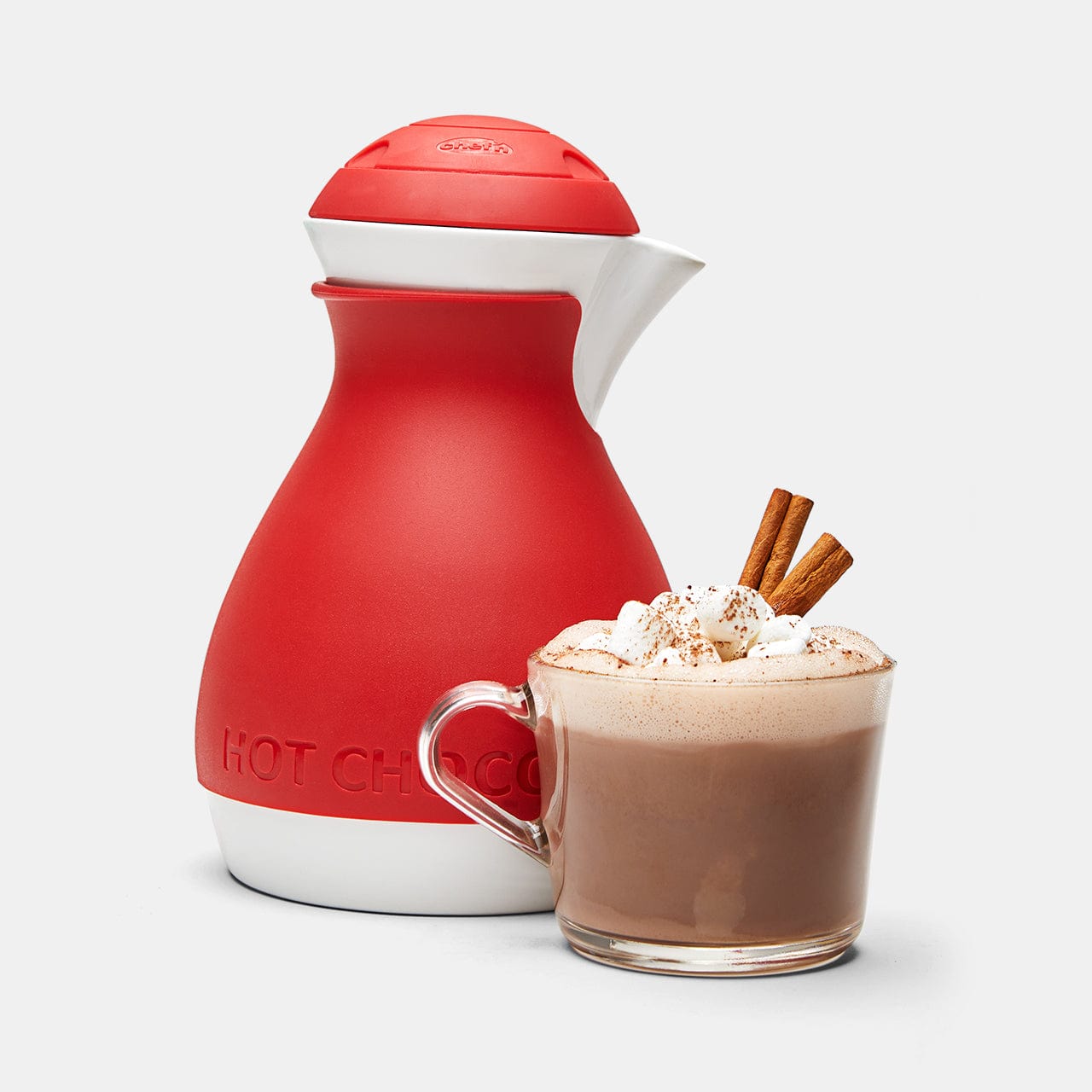 Gourmet Hot Cocoa Pot And Frother Set Include Cocoa and Marshmallows.