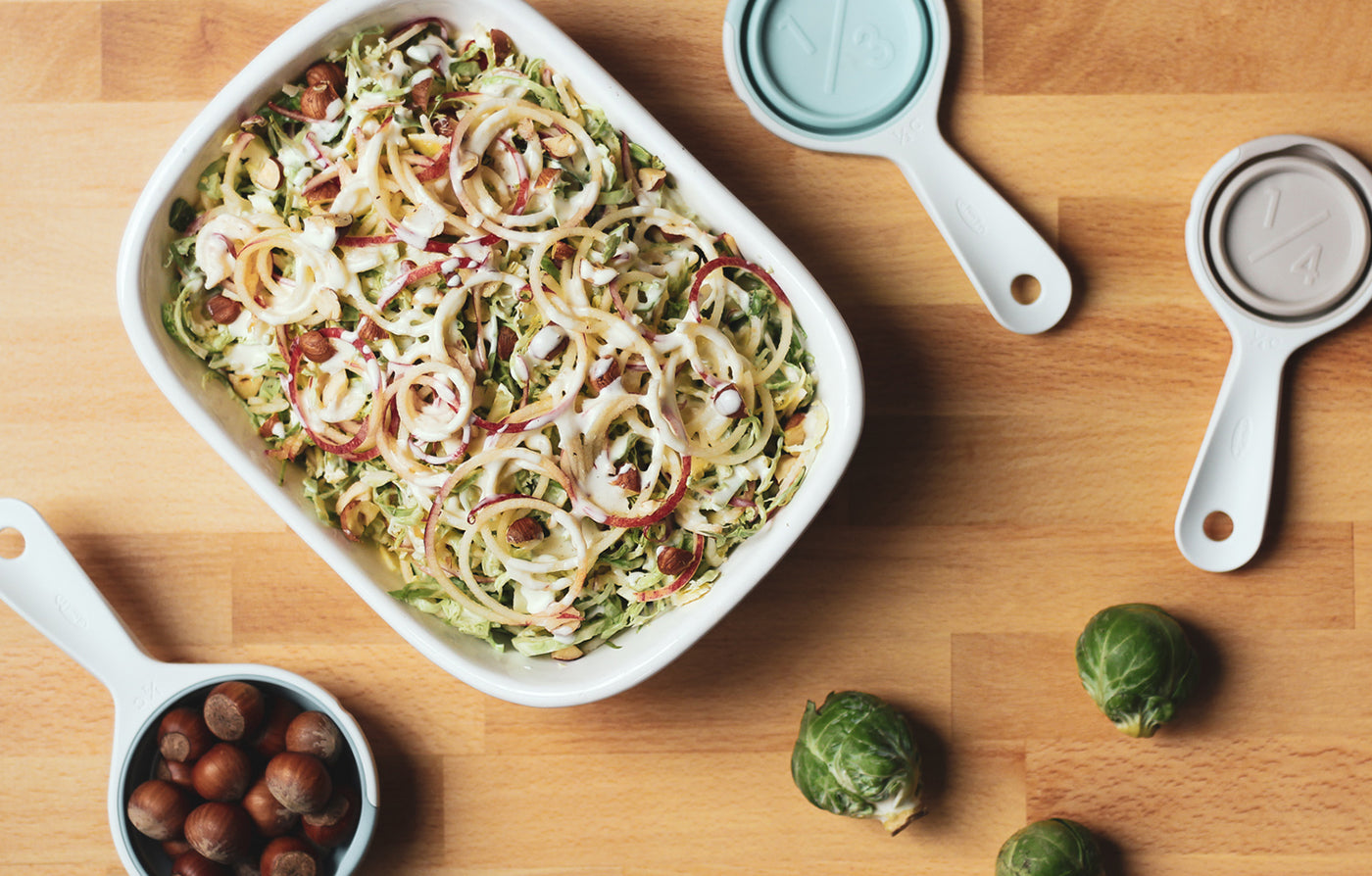 Brussels Sprouts Salad with Creamy Goat Cheese Dressing